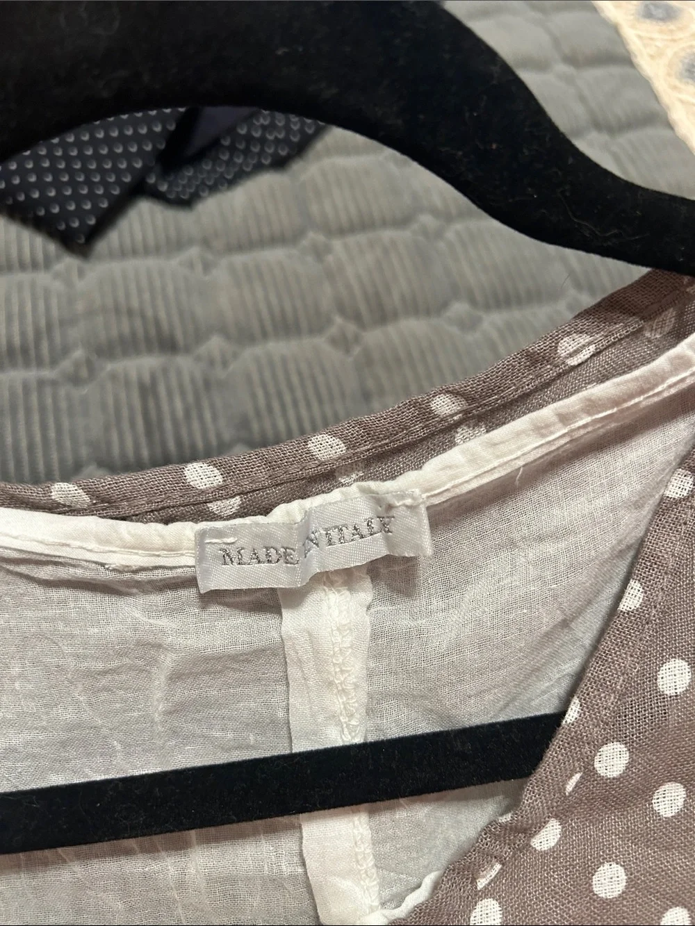 Polka Dot Sleeveless Overlay Tank Top in Taupe and White - Picture 3 of 8